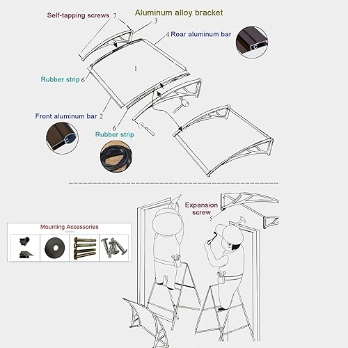 Miniatura 8 de Toldo curvado para ventana de puerta, toldo arqueado para puerta delantera, toldo de puerta silenciosa y autolimpiante, cubierta de policarbonato