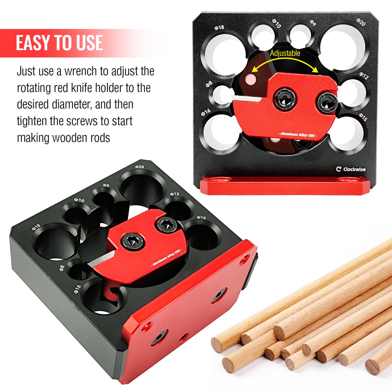 8-Hole Adjustable Dowel Maker Tool - High Speed Carbide Inserts For Wooden Rod Cutting With Electric Drill
