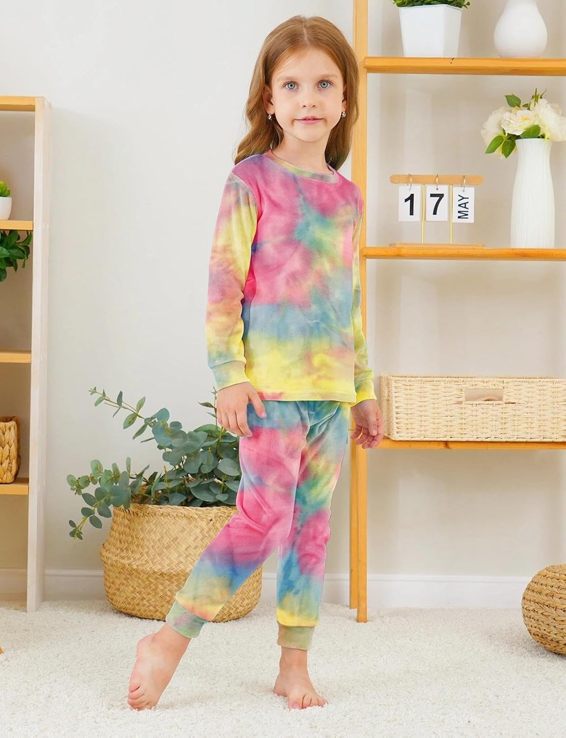 Jimonda Soft Pajamas Kid Boys/Girls Clothes long sleeve 2pc Tee/Pants Pjs Set Toddler tie dye Fluff Sleepwear Outfits 2T-14Y - Image 3