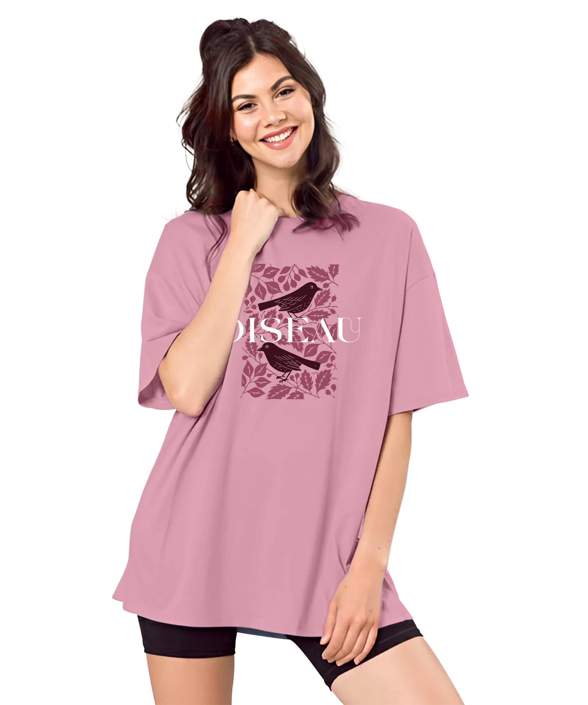 SHODOX® T-shirt da donna in misto cotone oversize con stampa a spalla bassa, morbida, traspirante e leggera, top elegante per ragazze con stampa grafica di alta qualità