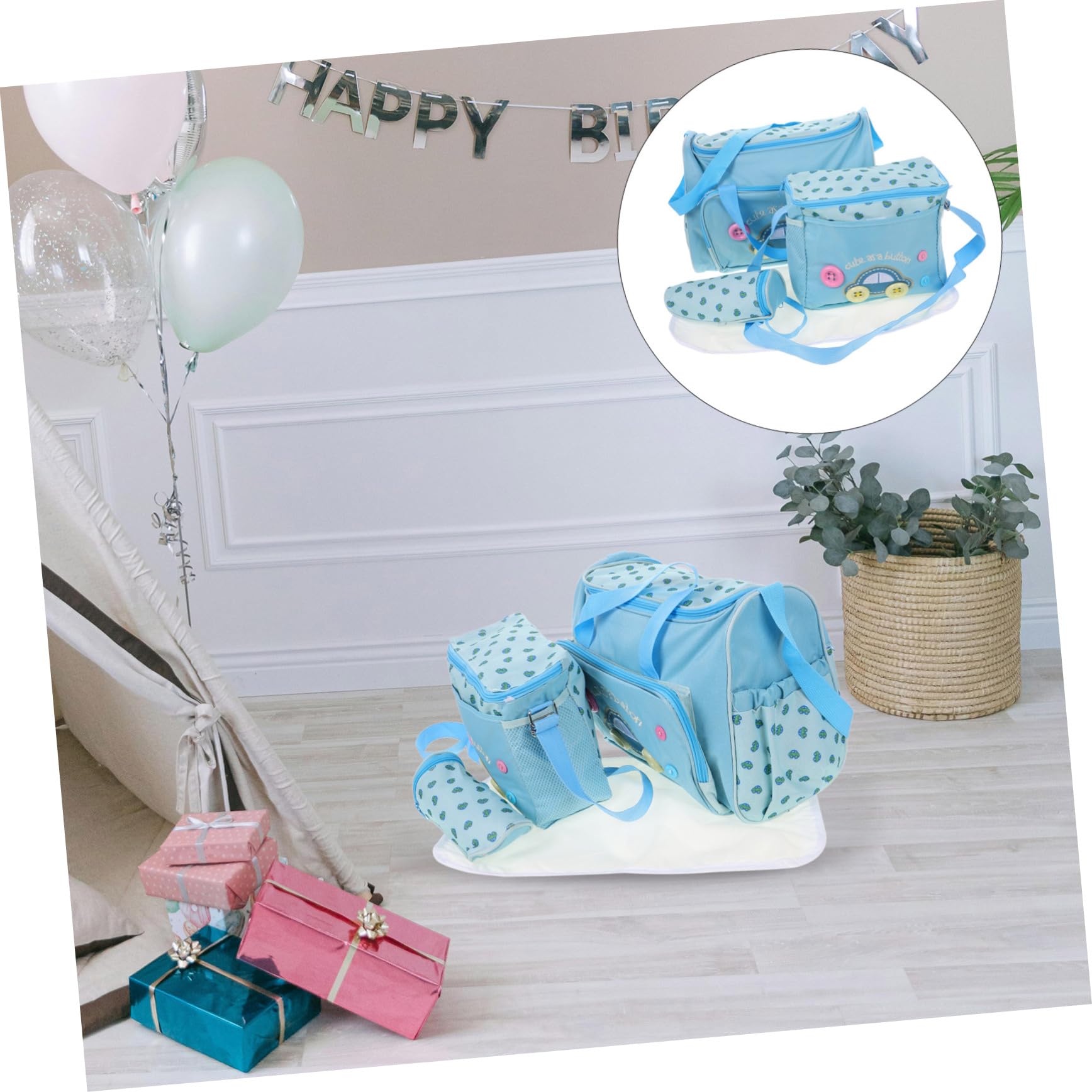 4-In-1 Multifunktions Wickeltasche Reise Baby Tasche mit Großem Fassungsvermögen und Autodesign (Himmelblau)