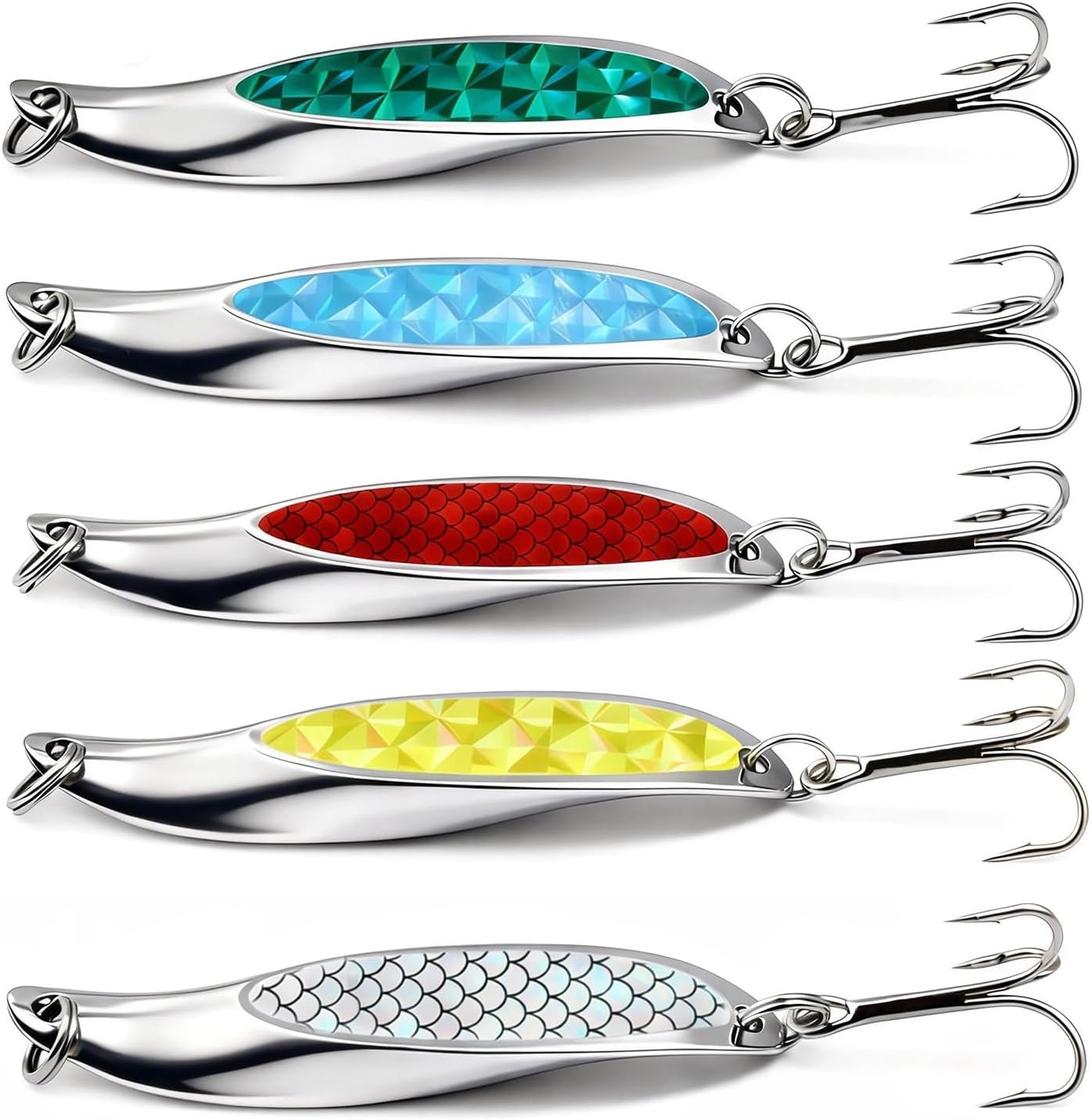 Fishing Spoons Lure, Trout Lures, Bass Lures, Spinning Lures,Fishing Spoons Hard Fishing Lures Treble Hooks Salmon Bass Metal Hard Metal Spinner Baits kit