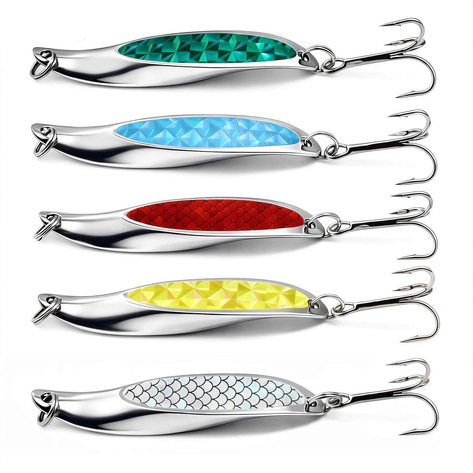 Fishing Spoons Lure, Trout Lures, Bass Lures, Spinning Lures,Fishing Spoons Hard Fishing Lures Treble Hooks Salmon Bass Metal Hard Metal Spinner Baits kit