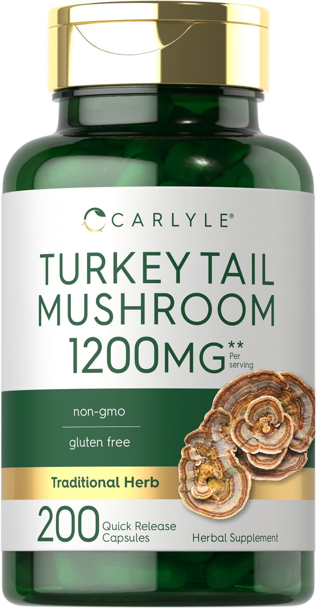 Carlyle Turkey Tail Mushroom Capsules | 200 Count | Non-GMO & Gluten Free Extract