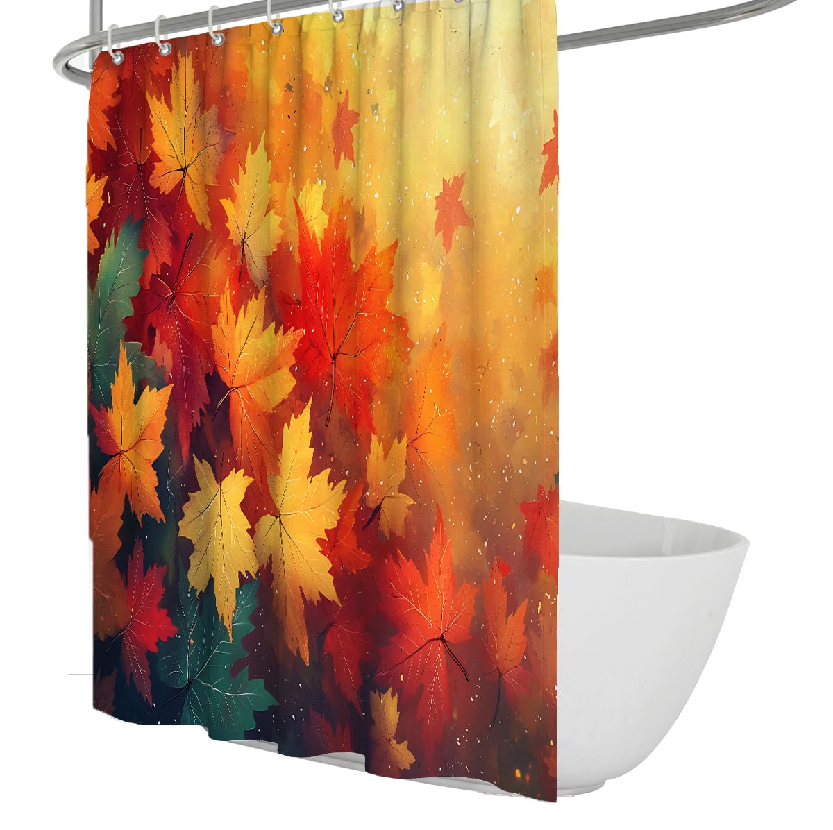 UERWOWELL Luxury Botanical Fall Shower Curtain Thanksgiving Forest Foliage Shower Curtain Impressionist Style Bathroom Decor Washable Polyester W90xL180 cm