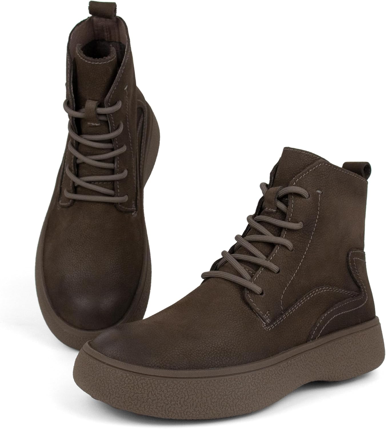 Men Lace Up Cowboy Boots, Round Toe Non-Slip Walking Shoes Ankle Bootie, Genuine Leather Comfortable Durable Breathable Fashion Western Retro Chelsea Boot Casual Work Hiking Camping, Brown 10 - Image 6