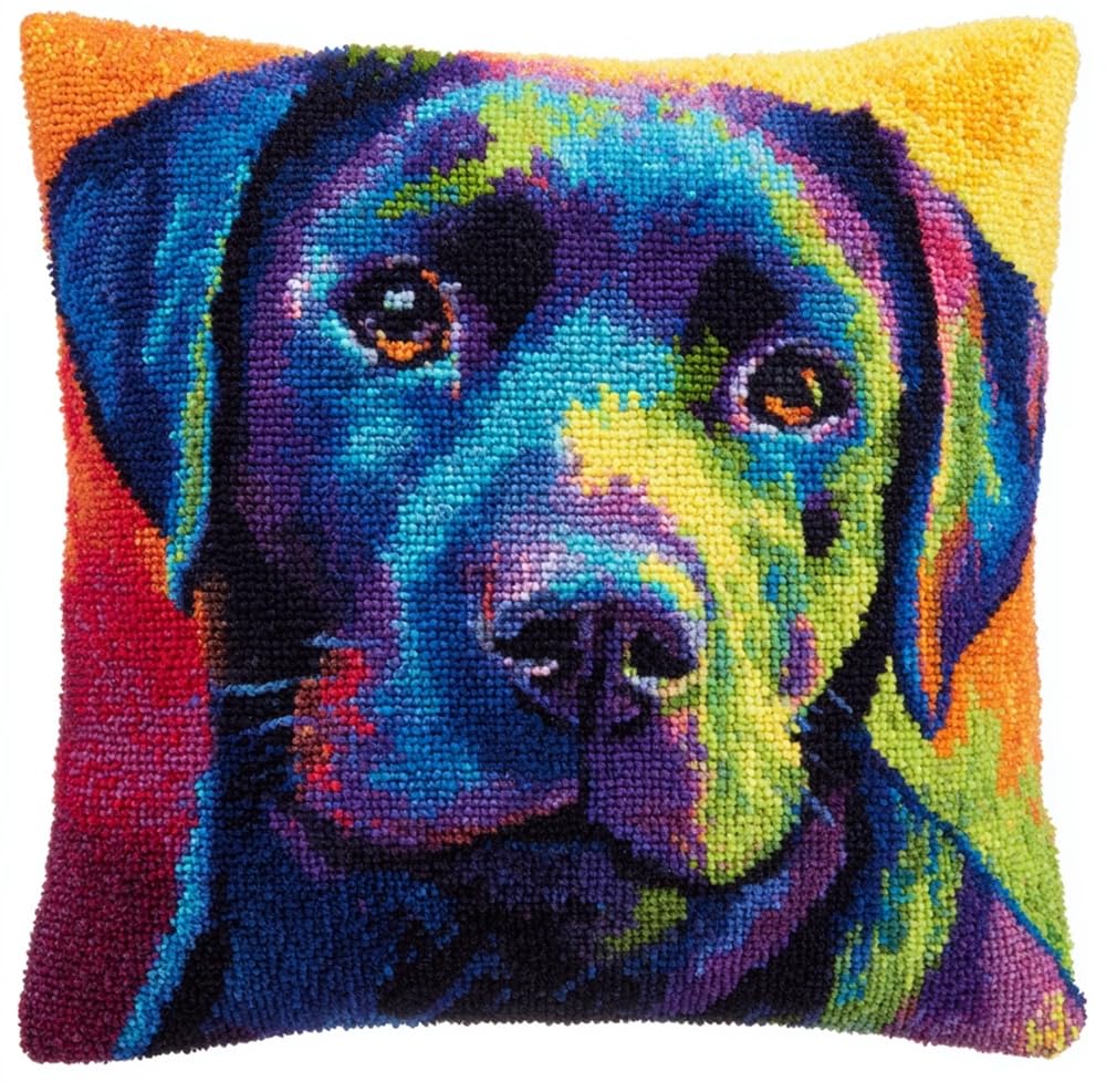 FWRTYCB Latch Hook Kits for Adults Beginners Labrador Pillow Sofa Cushion