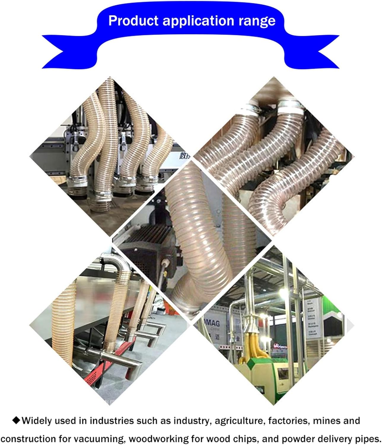 Flexible Clear PU Polyurethane Ducting Hose Air Exhaust Pipe Vent Hose with Carbon Steel Wire Coil Vacuum Fume Flexible Tube for Dust Collector Vacuum Systems(L 10m(33 Ft),Dia-38MM (1.5 Inch))