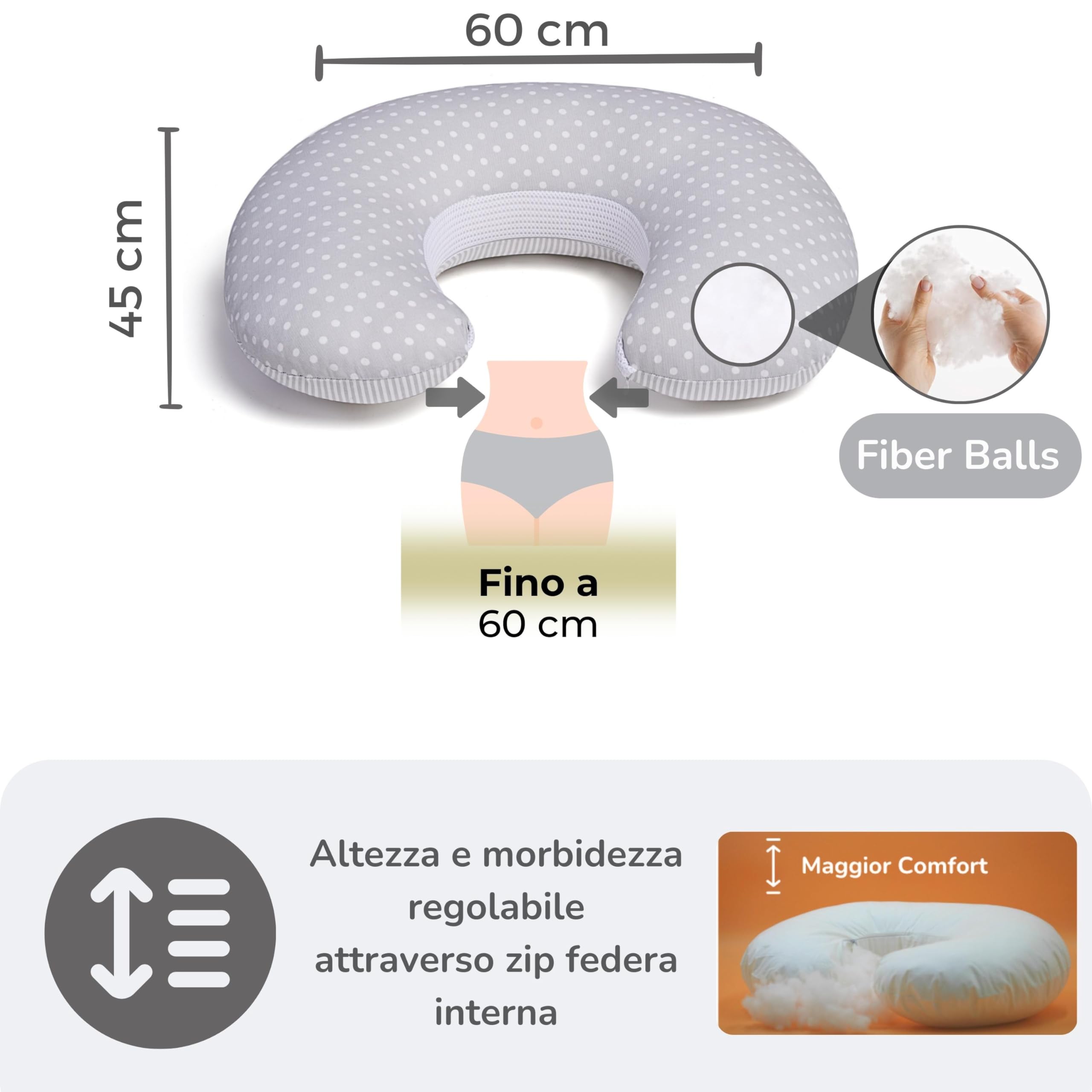 Dilamababy Coussin Allaitement avec 2 Taies d'oreiller 100% Coton Certifié Oeko-Tex Déhoussable Lavable Polyvalent Coussin d'allaitement et Support Bébé