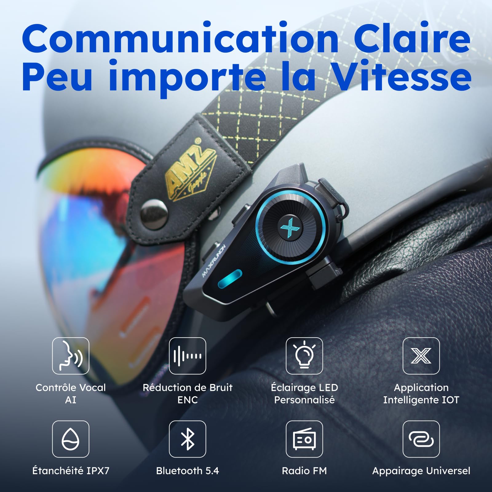 D10 Intercom Moto Duo pour 2 Casques, 4 Motards Casque Audio 1,6km