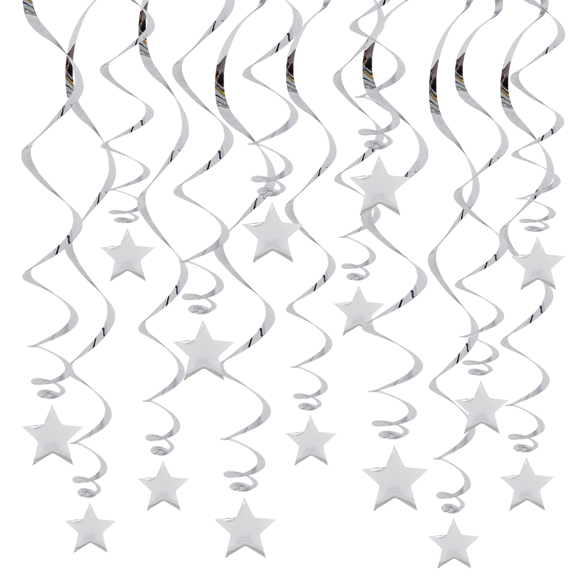 Silver Star Party Decorations - 15 Swirls -1