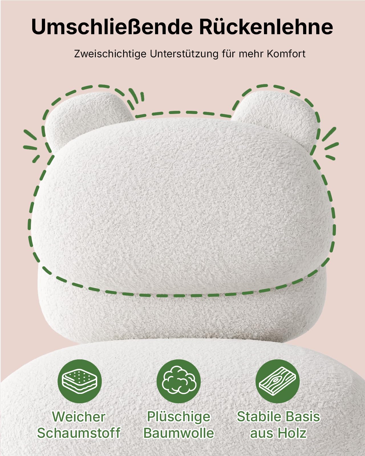 Marsail Schminktisch Stuhl, Schreibtischstuhl aus Teddyfleece, Weiß