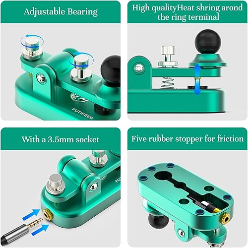 Miniatura 2 de Mini llave de radio Morse CW HAM Enviar Telegram llave de código morse de doble paleta con base de cuerpo de aleación de aluminio (verde oscuro)