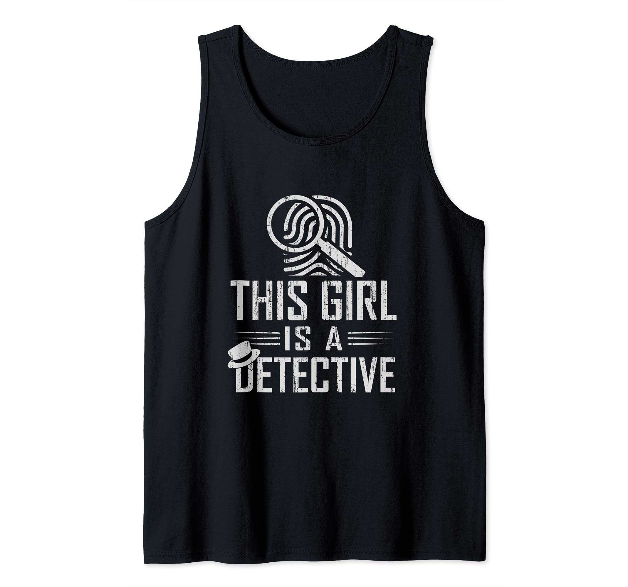 This Girl is A Detective True Crime Shows Hat Fingerprint Tank Top, Black