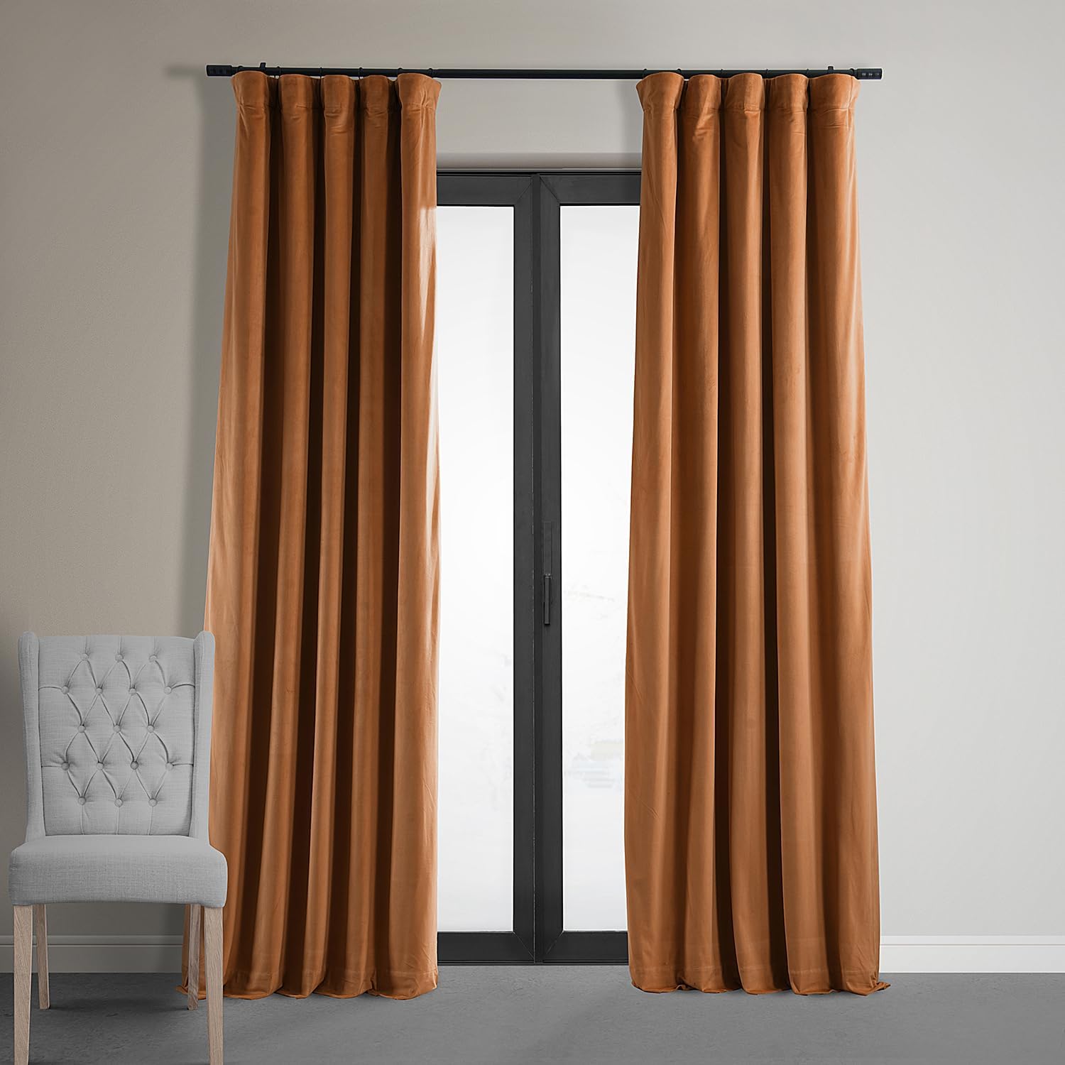 HPD Half Price Drapes Signature Blackout Velvet Curtains 96 Inches Long Heat & Full Light Blocking Blackout Curtain for Bedroom & Living Room (1 Panel), 50W x 96L, Burnt Pumpkin Burnt Pumpkin 50 in x 96 in