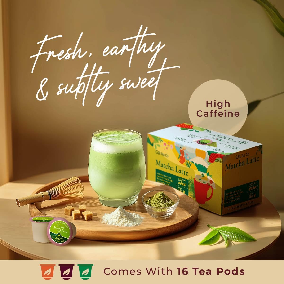 Gya Tea Co Matcha Latte Green Tea Gift Set 16 ct - High Caffeine Energy Tea Pod for — view 3