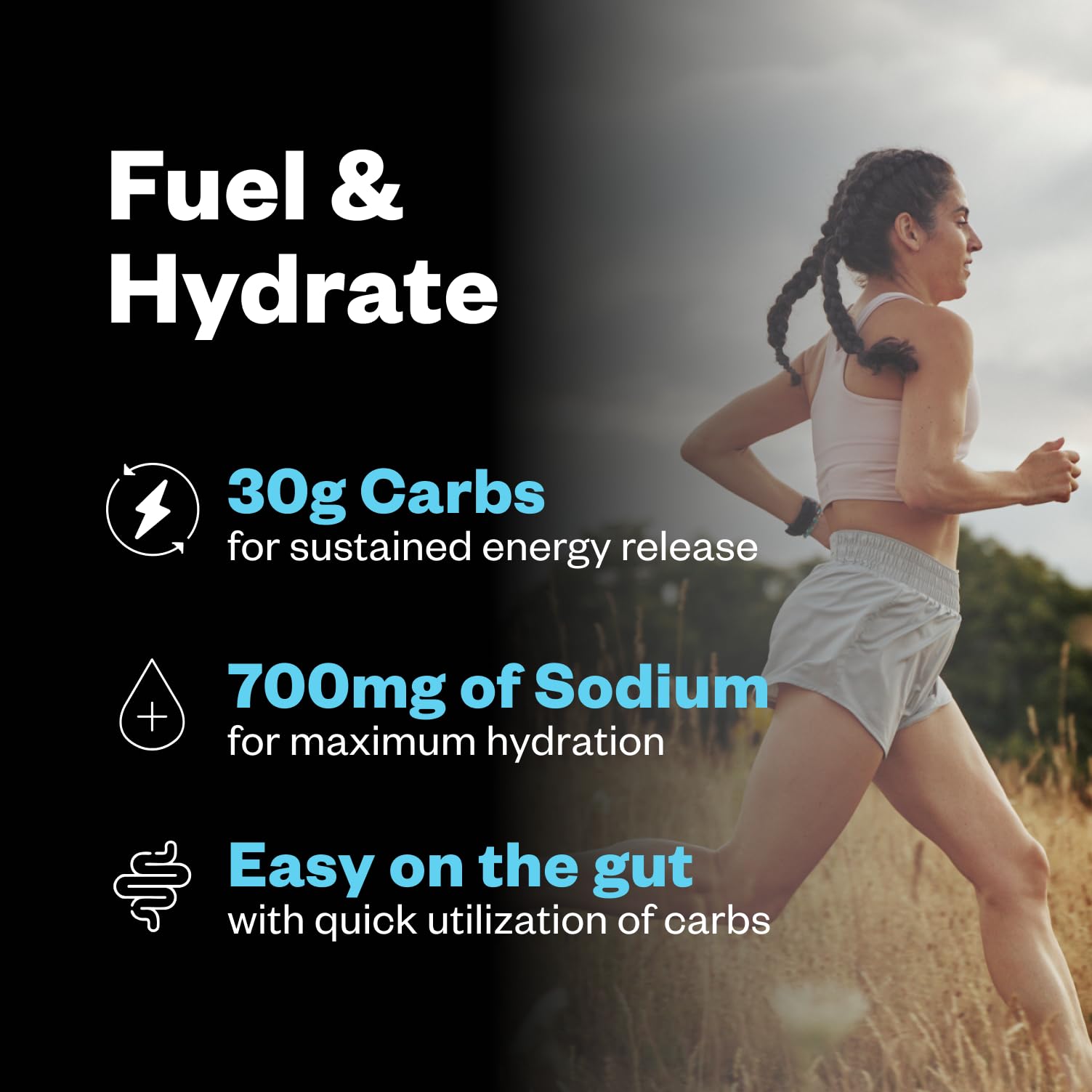 RNWY Salty Carbs Electrolyte Drink Mix 30g Dual-Action Carbs + 700mg Sodium, Endurance Fuel for Runs, Rides and Races, Gluten-Free, Dairy-Free, Non-GMO (30 Servings, Unflavored) — Amazon image 3
