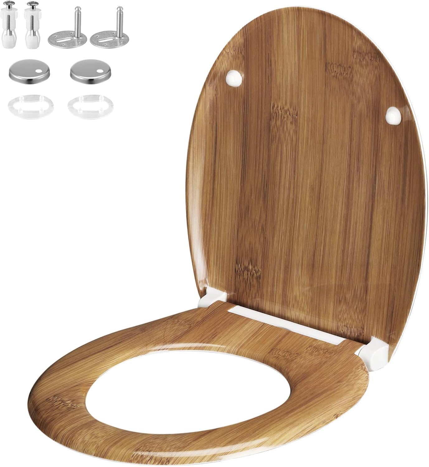 Casaria Asiento de Inodoro Bambú 45x37x4cm Duroplast 200kg Antibacteriano Tapa de Baño Toilette WC