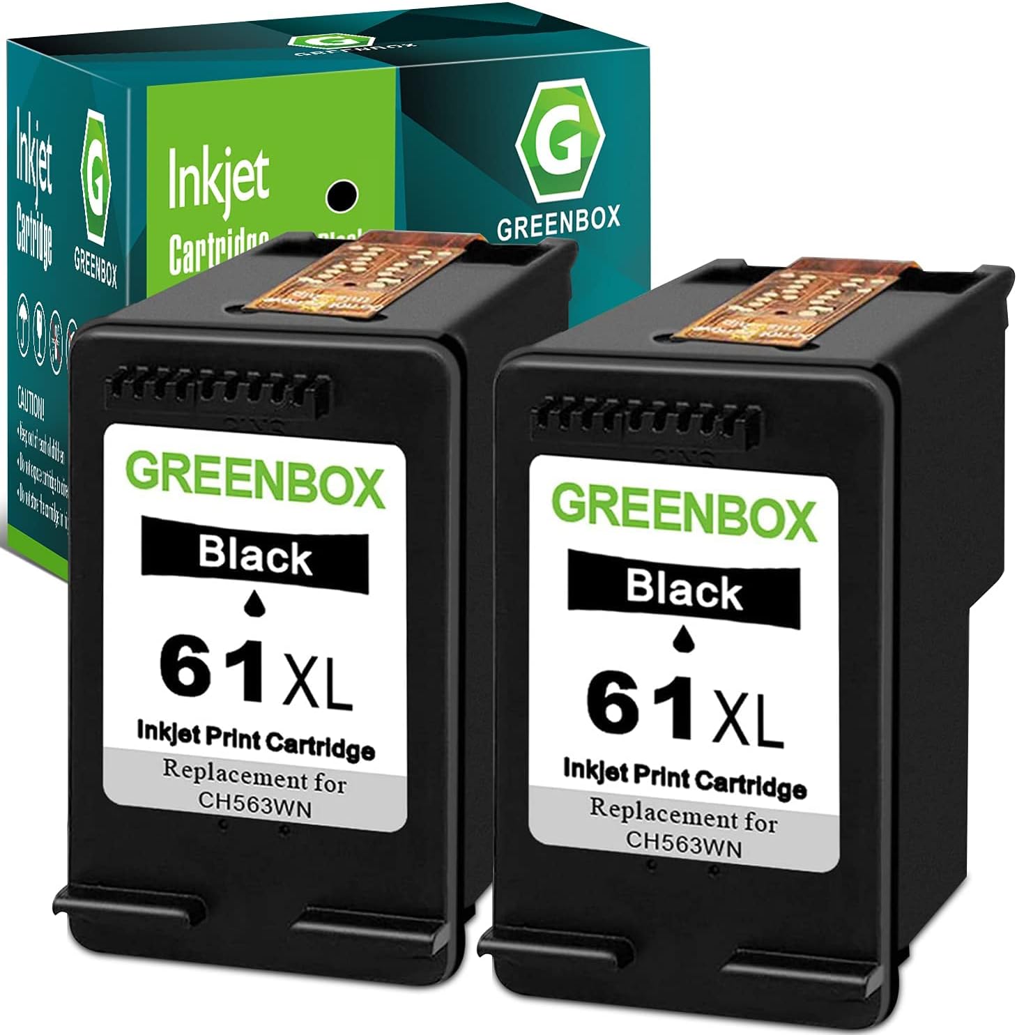 GREENBOX Remanufactured 61 Black Ink Cartridge Replacement for HP 61XL 61 XL for HP Envy 4500 5530 5534 5535 Deskjet 1000 1056 1010 1510 1512 2540 3050 3050A Officejet 2620 Printer (2 Black)