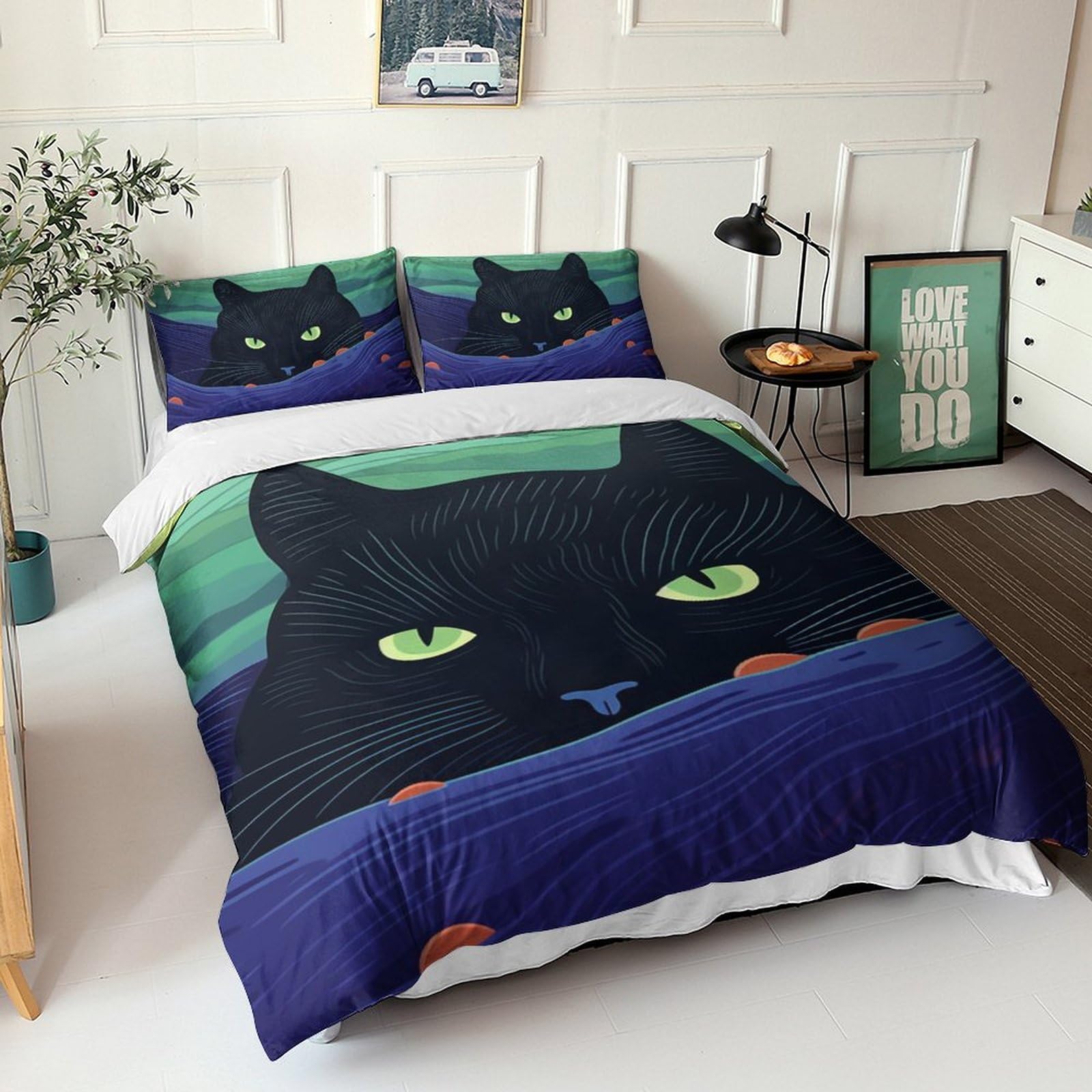 Parure housse de couette kitten painting grand lit king size décor de chambre 3 pièces