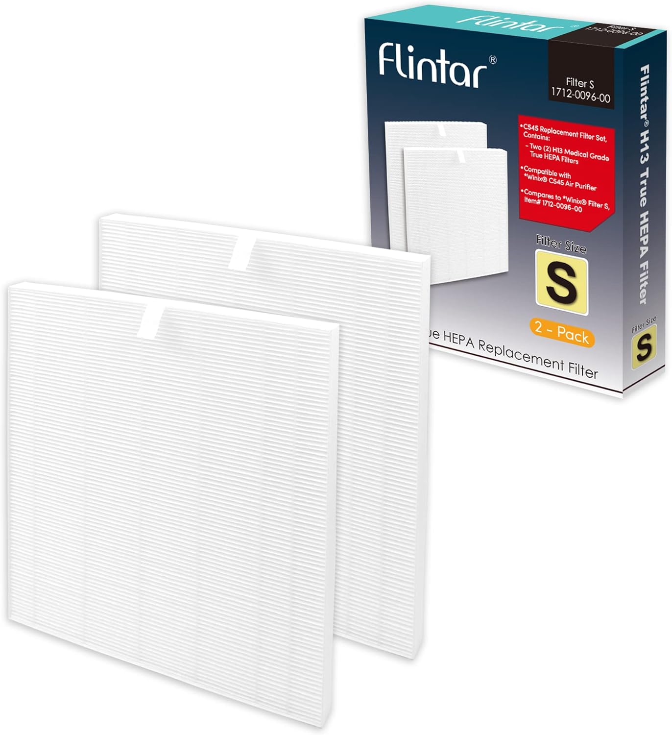Flintar C545 Replacement Filter S, Compatible with Winix C545 Air Purifier, Part Number 1712-0096-00, H13 Grade Air Filters, 2-Pack