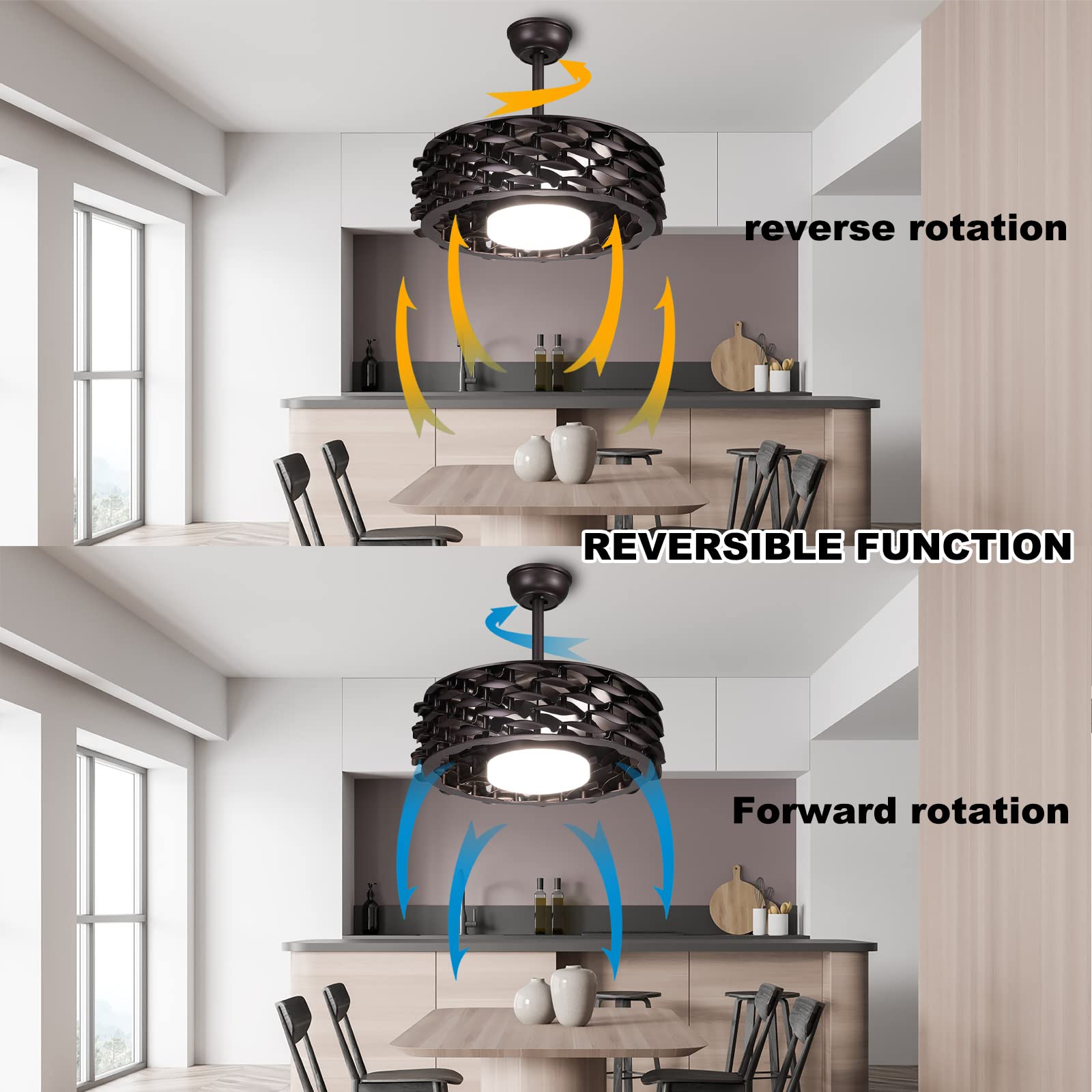 Ventilateur Plafonnier Avec Lumière LED Et Télécommande | 3 Vitesses + Variateur D'intensité | Installation Facile Sans Outil | Couleur Violet