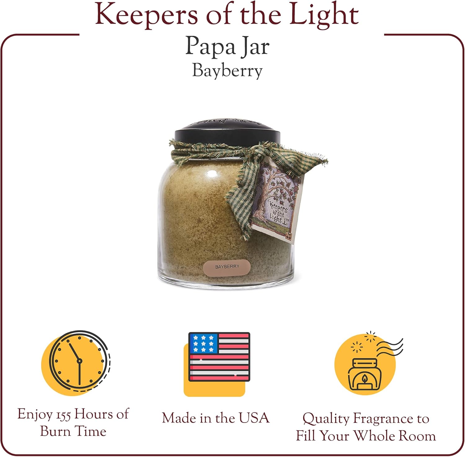A Cheerful Giver - Bayberry - 34oz Papa Scented Candle Jar with Lid - Keepers of the Light - 155 Hours of Burn Time, Gift for Women, Green : Home & Kitchen