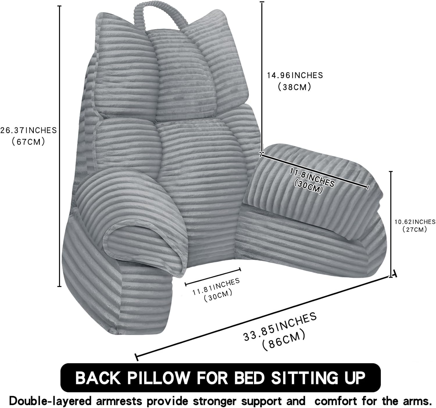 rrpahwtv reading pillow for bed with high arm rests,back support pillow for sitting up in bed with shredded memory foam for reading, tv, gaming or relaxing on floor?smoke gray, large? smoke gray large-for heights over5'3"-weight6.83 lbs