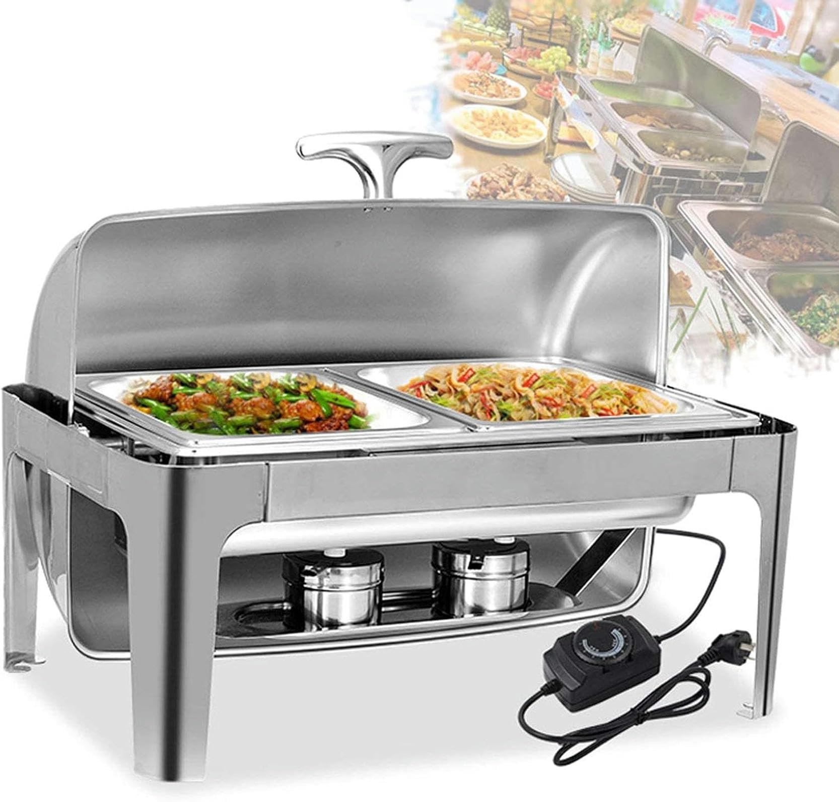Scaldavivande con Coperchi, Scaldavivande Elettrici da 9 Litri per Feste e Buffet, Server da Buffet in Acciaio Inossidabile per Matrimoni o Feste a Buffet - Mantieni il Cibo Caldo Tutto il Giorno