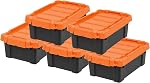 IRIS USA 75.7 L Lockable Storage Totes with Lids, 6 Pack, Heavy-Duty Stackable Containers, Garage Organizing Bins Moving Tubs, Rugged Sturdy Equipment Utility Box - Black