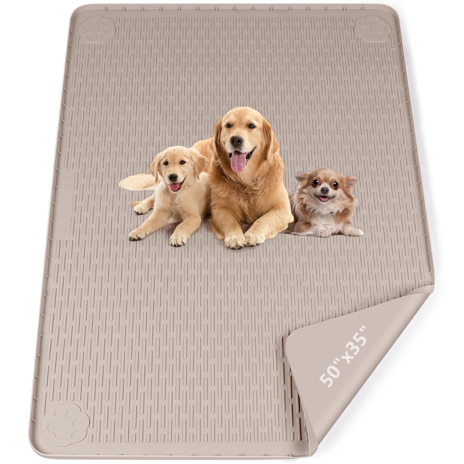 Bartuke Pee Pads for Dogs, 50" x 35" Extra Large Reusable Silicone Mat, Washable Puppy Training Pads for Potty Training, Non-Slip, Leak-Proof, Indoor Floor Protection (Khaki) — image 1