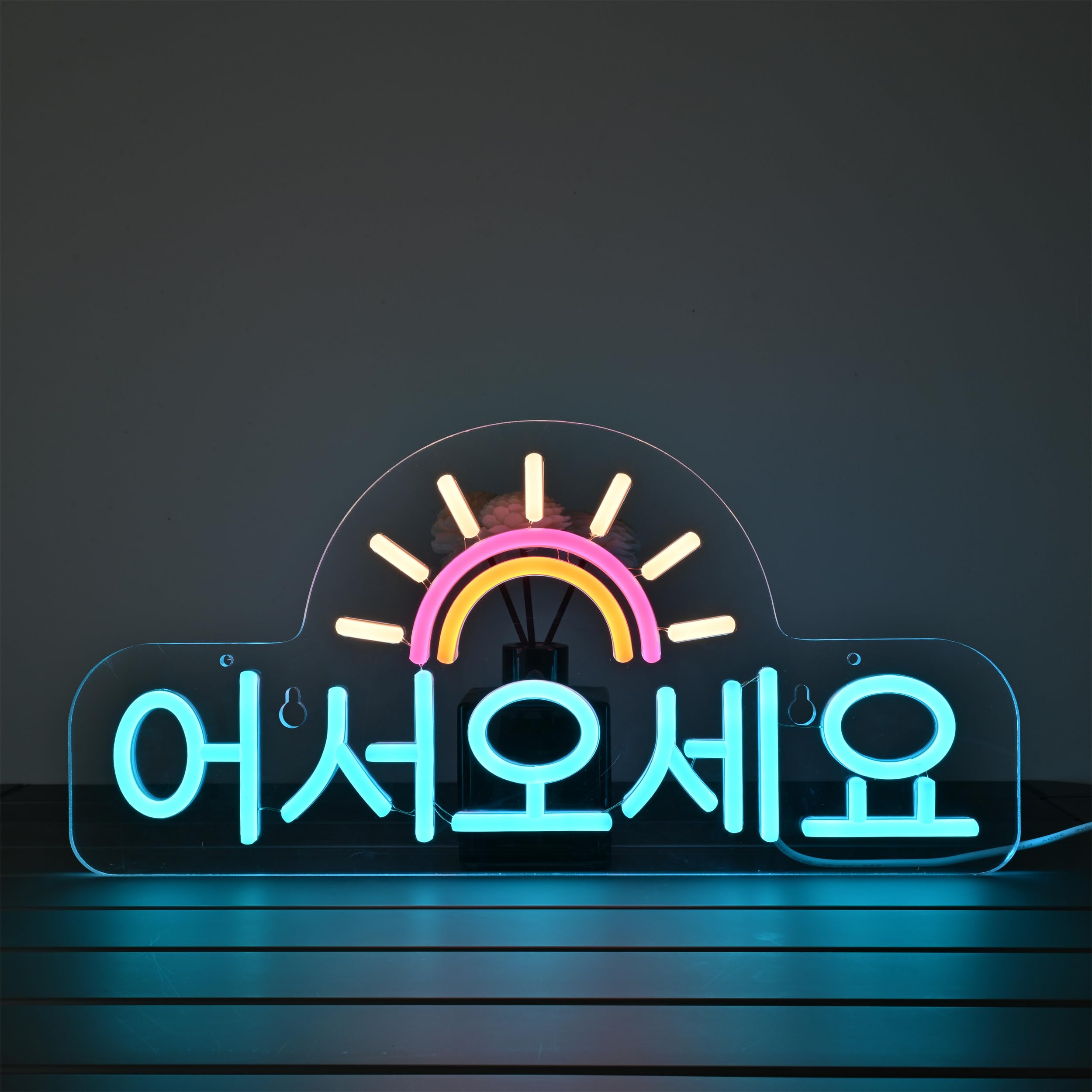 CNBEYOUNG 어서오세요 韓国語いらっしゃいませ ネオンサイン welcome LED 歓迎ネオンライト インテリア飾り標識SIGN 多階段調光可 レストラン バー 居酒屋 喫茶店 コーヒー店 韓国料理店用照明看板 パーティー装飾 NEON管ライト USBパワード 41*20cm