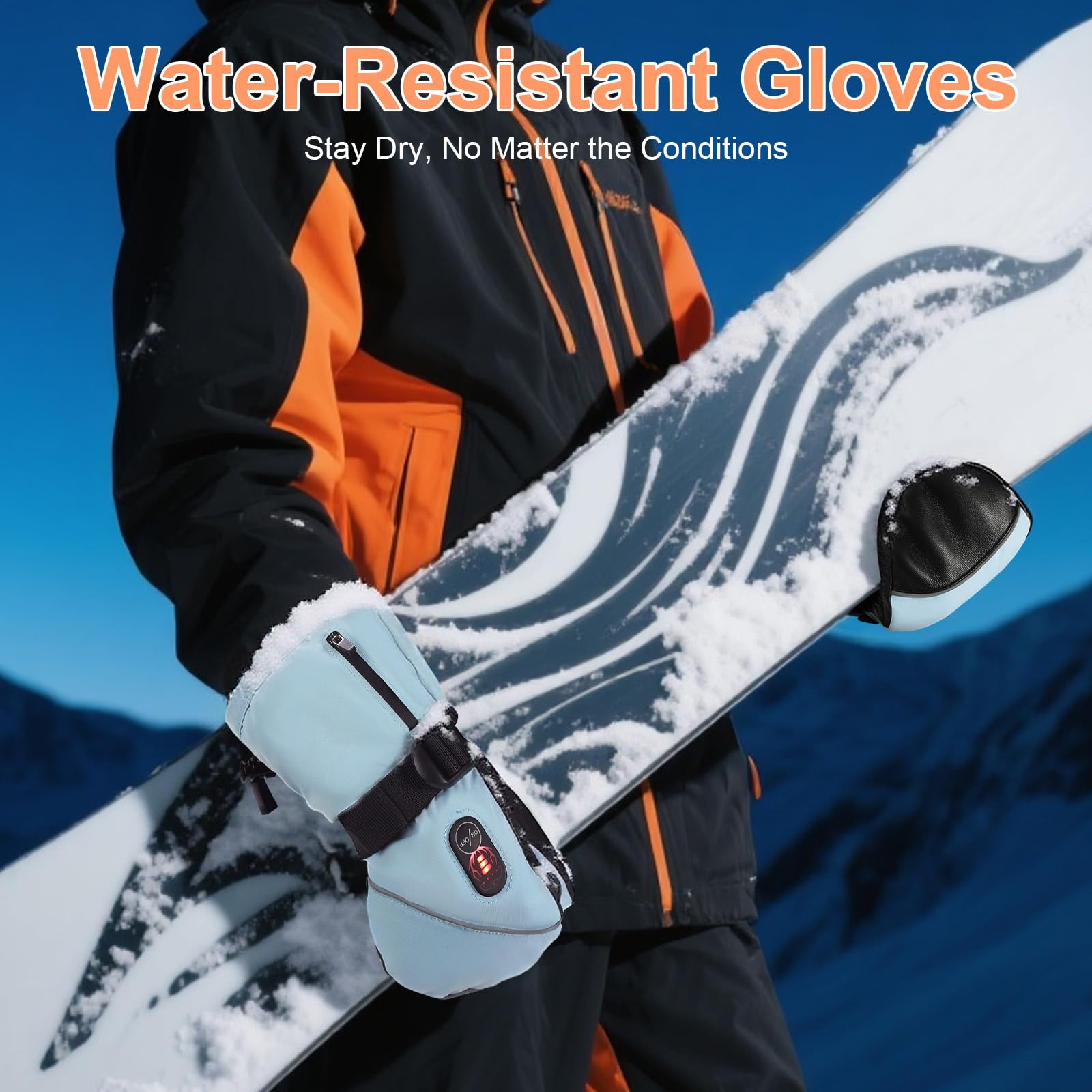 Guantes Calefactables de Esquí Day Wolf para Hombre y Mujer, Batería Recargable 3000mAh, 10h Calor, Carga Rápida USB-C, Impermeables y Resistentes al Viento