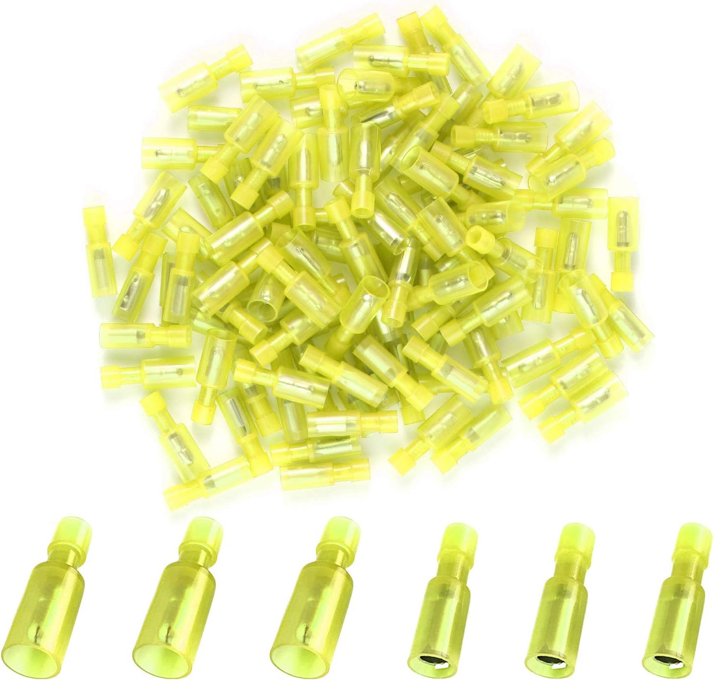 Teansic 100 Pcs Bullet Connectors Quick Connect & Disconnect Electric Terminals Nylon Fully Insulated Female & Male Bullet Butt Wire Crimp Connector 12-10 AWG