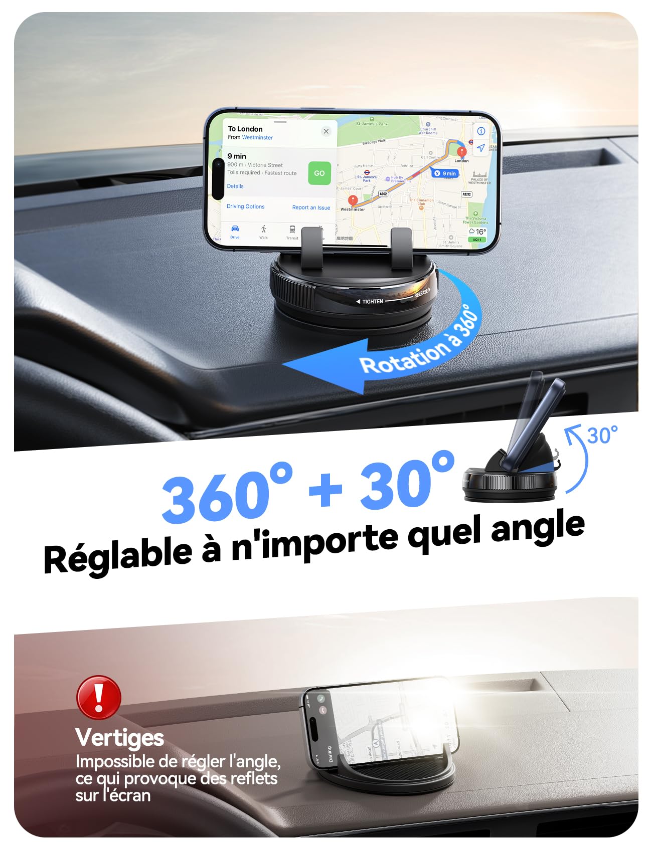 JOYROOM Support Téléphone Voiture Tableau de Bord [Gel & Ventouse] Porte Telephone Voiture Compatible avec Coques jusqu'à 19 mm, Car Phone Holder pour iPhone/Samsung/Google/Android Smartphones