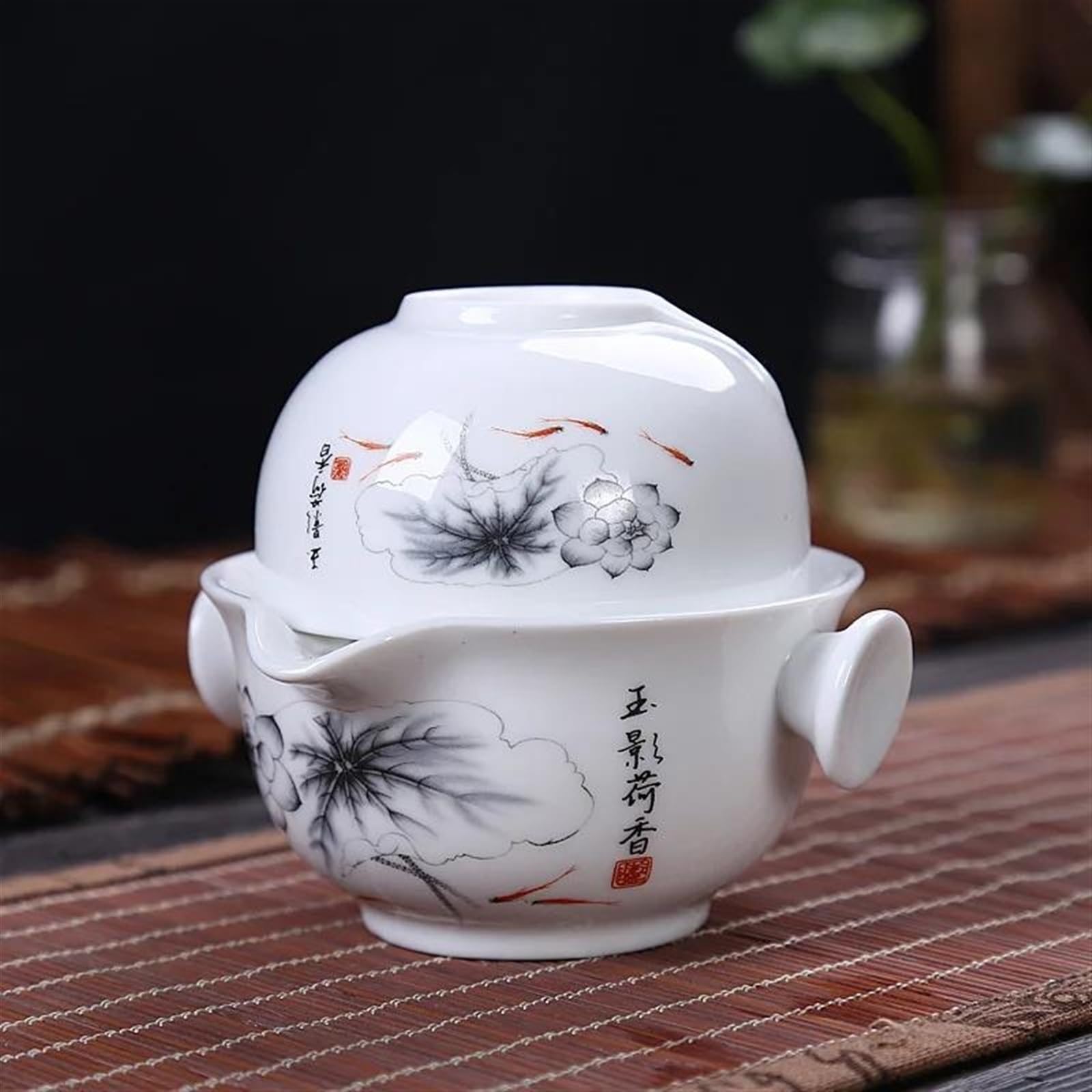 Zestaw do popołudniowej herbaty, 1 filiżanka, przenośny ceramiczny zestaw do herbaty Kung Fu, elegancki, piękny i łatwy w użyciu, zestaw do parzenia kawy i herbaty (A)