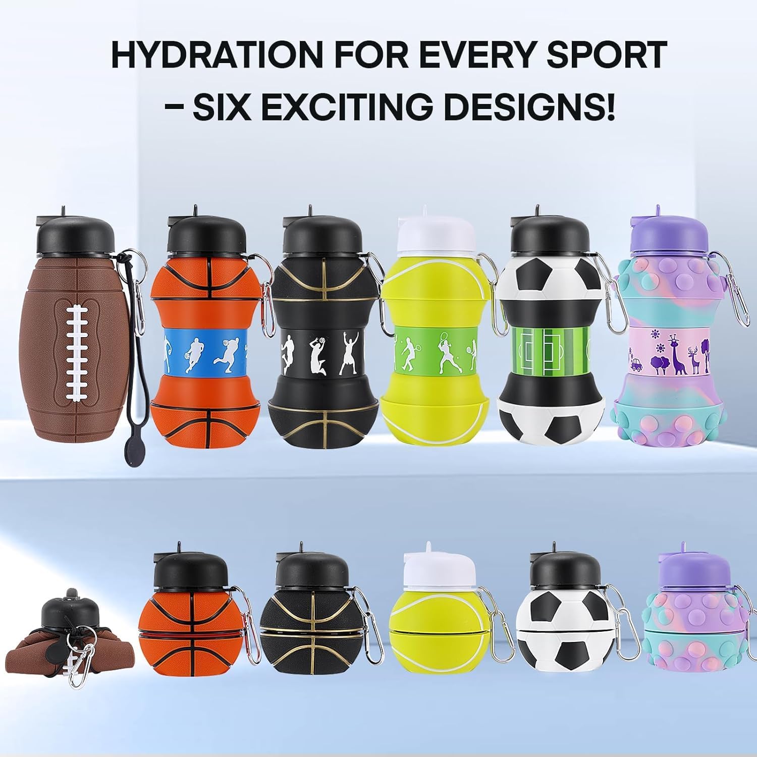Watermelon Design Silicone Collapsible Water Bottles, Portable Sports Bottle with Carabiner Clip, Leak Proof, BPA Free Sippy Straw 550 ml (Pack of 1) (WATER MELON)