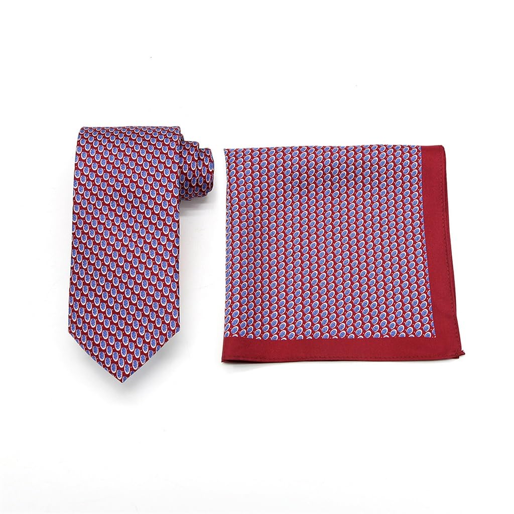 Cravate en soie coffret cadeau homme avec serviette de poche fleurie rouge pour mariage