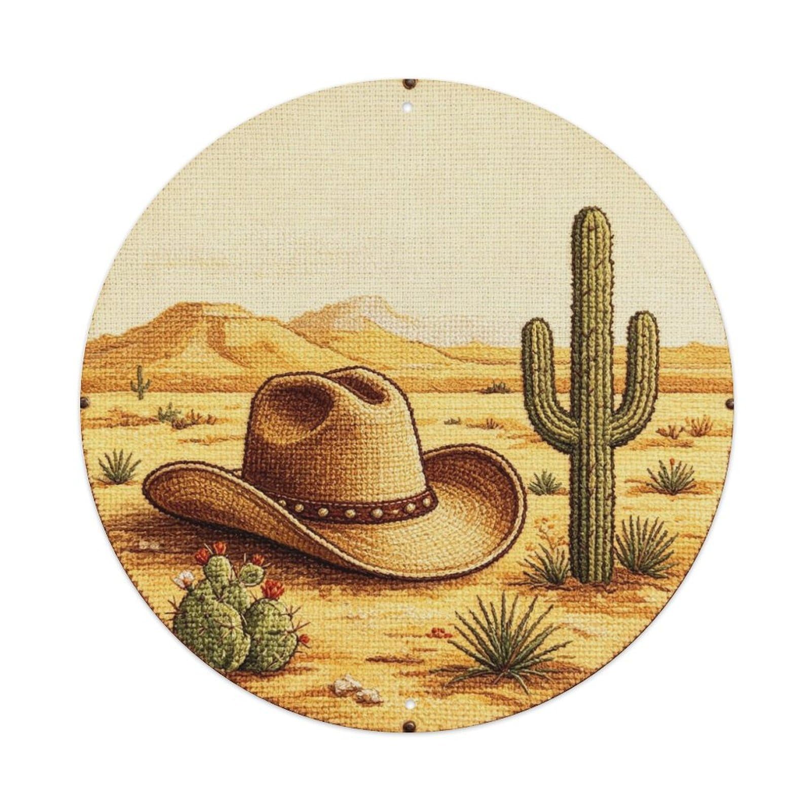 Western Cowboy Embroidery Metal Tin Sign Plaque