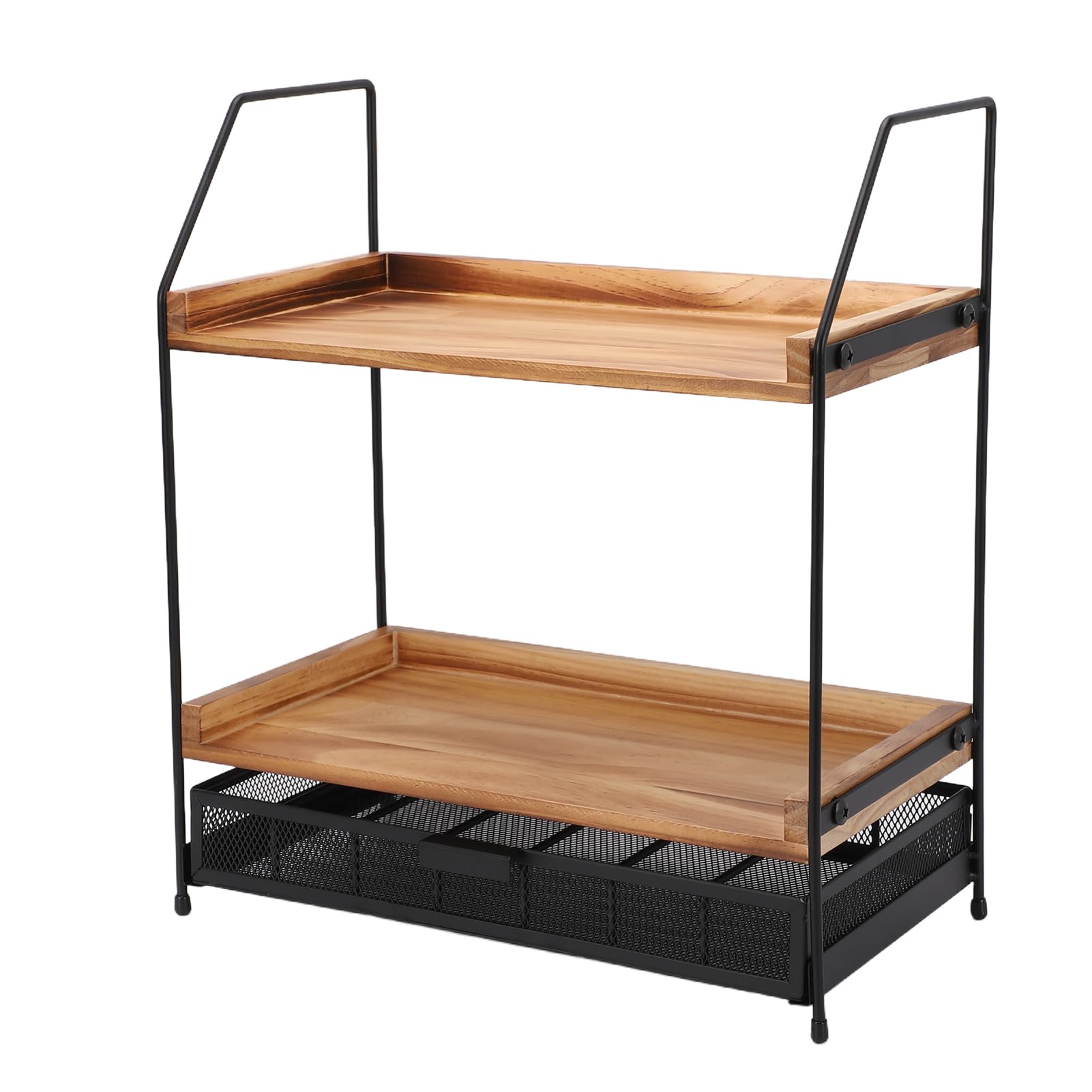 SIXRUN Gewürzregal, 2-stufiges Organizer-Regal für die Küchenarbeitsplatte, Verbundholz und Edelstahl, 35 X 18 X 40 Cm, für Kaffeebar, Heimschrank, Speisekammer mit Doppellagiger Aufbewahrung