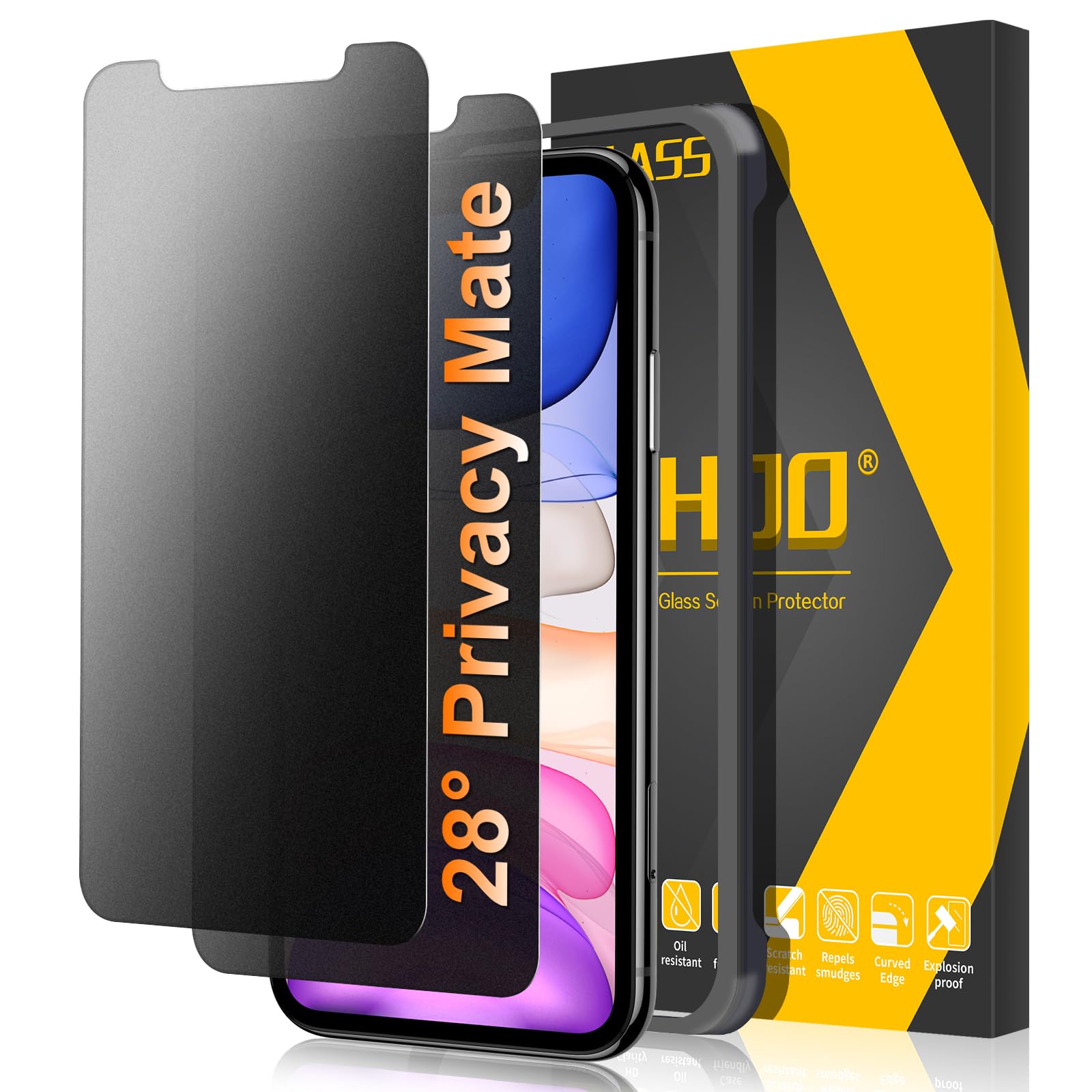 2 Piezas para iPhone 11/XR Protector de Pantalla Mate Privacidad | 28° Antiespía, Antireflejo, Antihuellas, Tacto Cómodo, Fácil Instalación, 9H Pelicula Cristal Vidrio Templado
