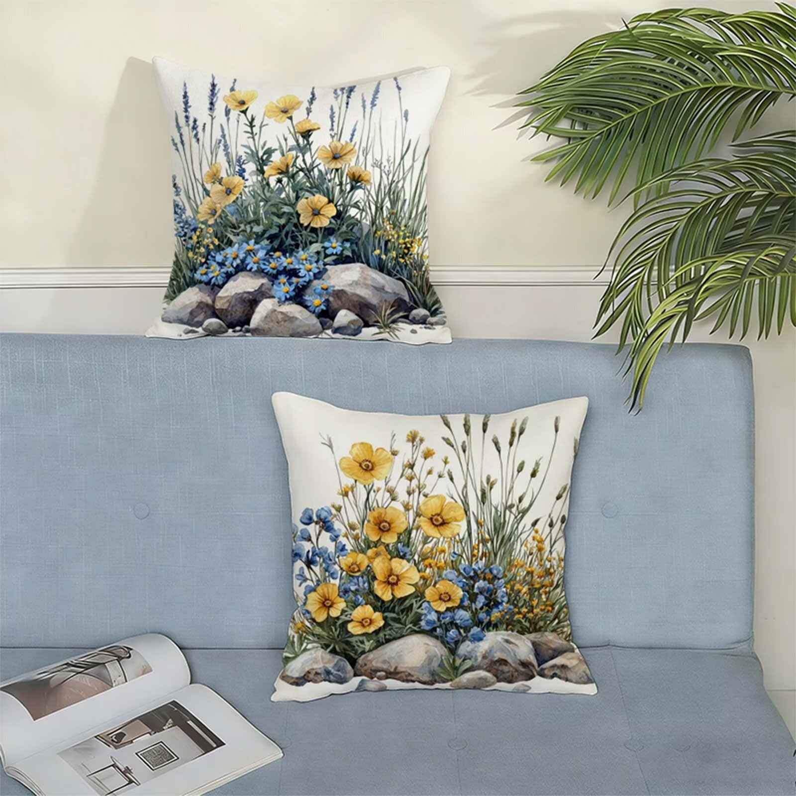 Poszewki na poduszki krajobrazowe 80 x 80 cm, zestaw 2 szt., białe, dwustronne, zabawne, trwałe, można prać w pralce, do salonu, odświeżenia, idealna dekoracja domu, prezent W-866