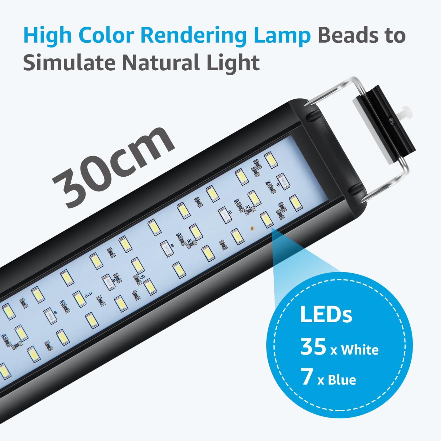 Nobleza - Luce per Acquario, Illuminazione per Acquario con Timer, Lampada da Giardino con 3 Colori, Lampada Acquario con 10 Livelli Luminosità Regolabile da 30-50cm, 8W