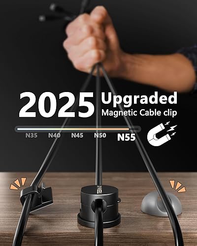 Miniatura 2 de Soporte magnético para cables de rotación de 360, paquete de 6 clips de cable 1s bloqueo organizadores de escritorio y accesorios adhesivos de