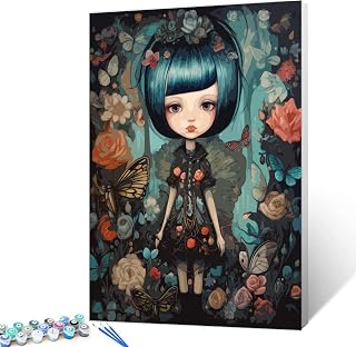Cool Exquisite Dolls DIY Painting by Number for Beginner Butterfly And Flower Bush Paint by Numbers on Canvas Easy to Paint Artwork with Brushes and Paints for Home Decor Without Frame 16x20inch