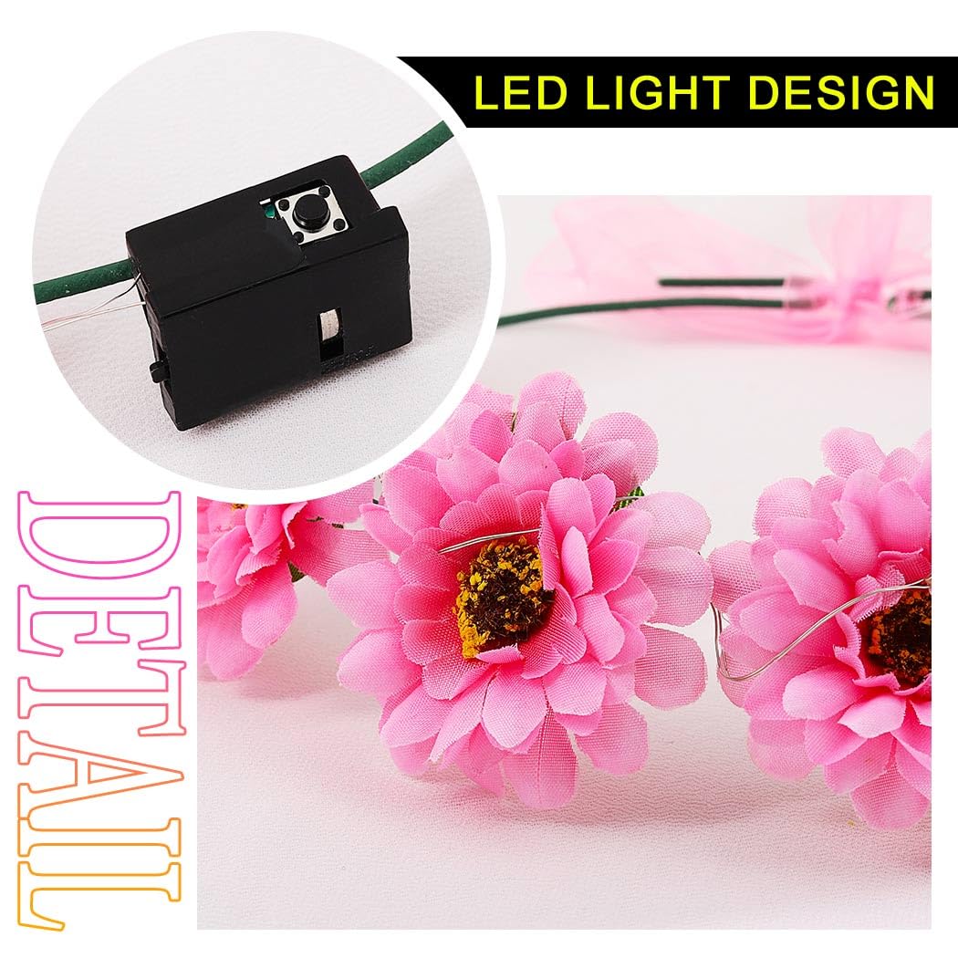 Edary LED Flower Crown Headband Light Up Hair Wreath Headbands Bridal Floral Headpiece Festival Hair Accessories for Women - Image 4