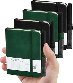 4Stück A7 Mini Notizbuch, PU Leder Hardcover Mit Stiften