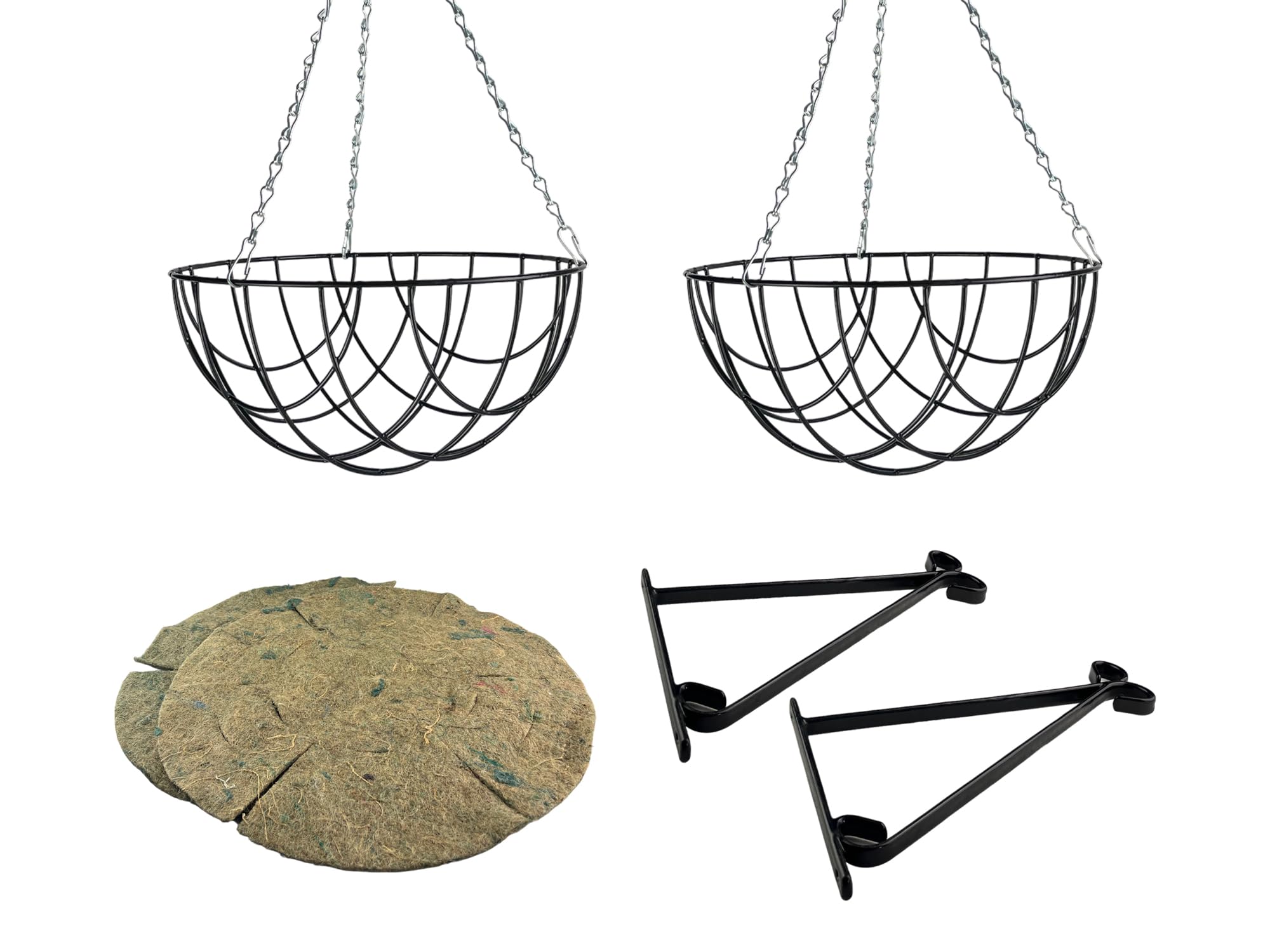 Garden Pride Black Hanging Basket Kits - 2X Hanging Basket Bracket, 2X Hanging Basket, 2X Liner. Ready To Plant (14" Basket Kit (2X Bracket, 2X Baskets, 2X Liner))