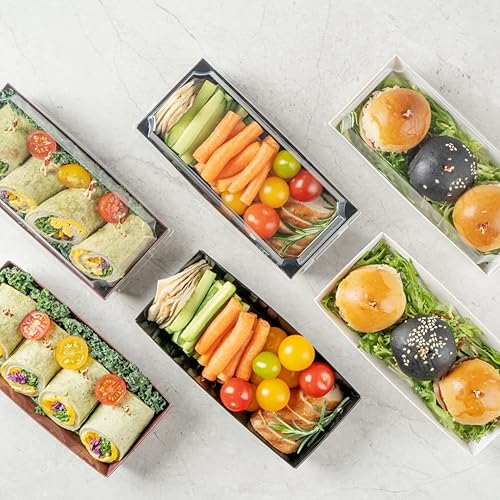 Miniatura 6 de Matsuri Vision - Bandejas de sushi de 7 x 2.8 x 1.4 pulgadas, 100 cajas de embalaje de sushi a prueba de grasa, tapas se venden por separado,