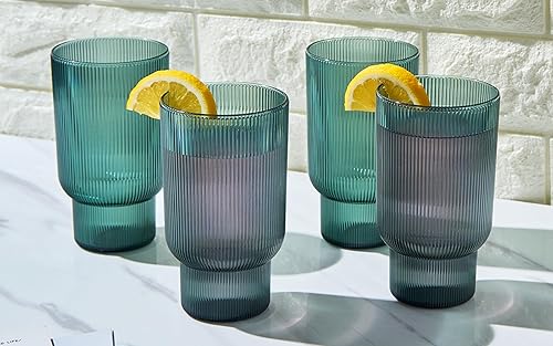 Miniatura 2 de Juego de 4 vasos altos de acrílico inastillable, estilo europeo, aptos para lavavajillas, acanalados, juego de 4 vasos de Tritan acanalados,